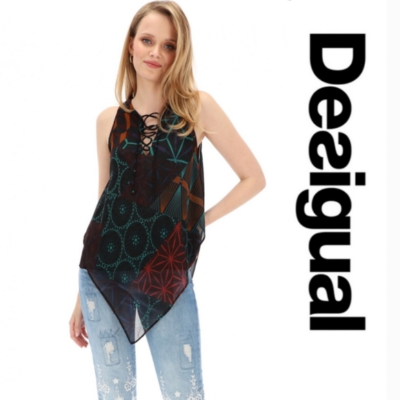 Desigual Tops - LG Desigual Blouse Caras Erika Asymmetrical Double Layer Chiffon
